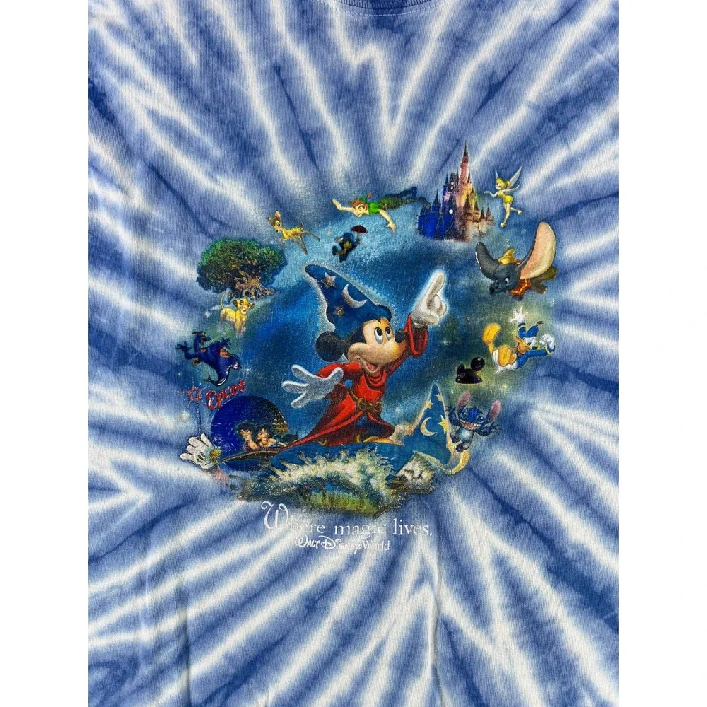 Vintage Y2K Walt Disney World Kids Tie Dye Blue/White Mickey Kids Size (Large)